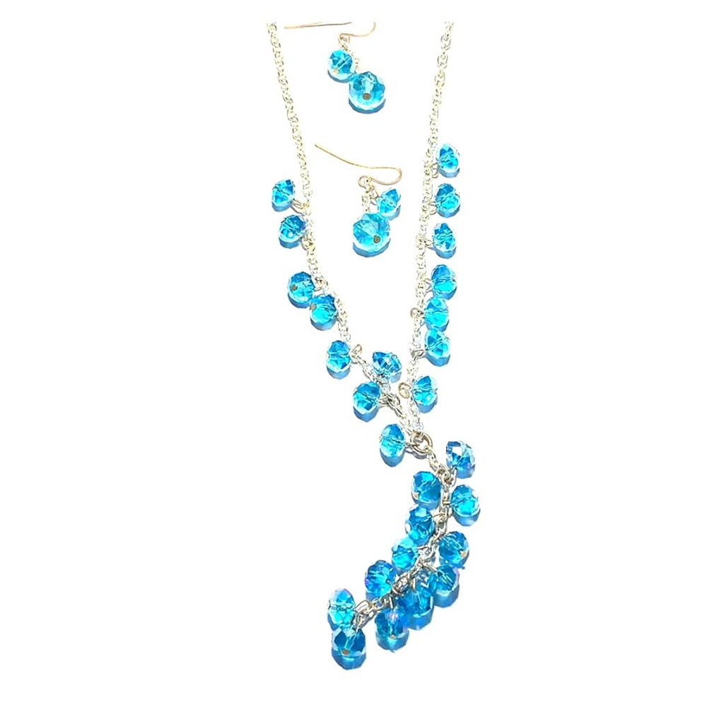 Blue beaded necklace and earrings